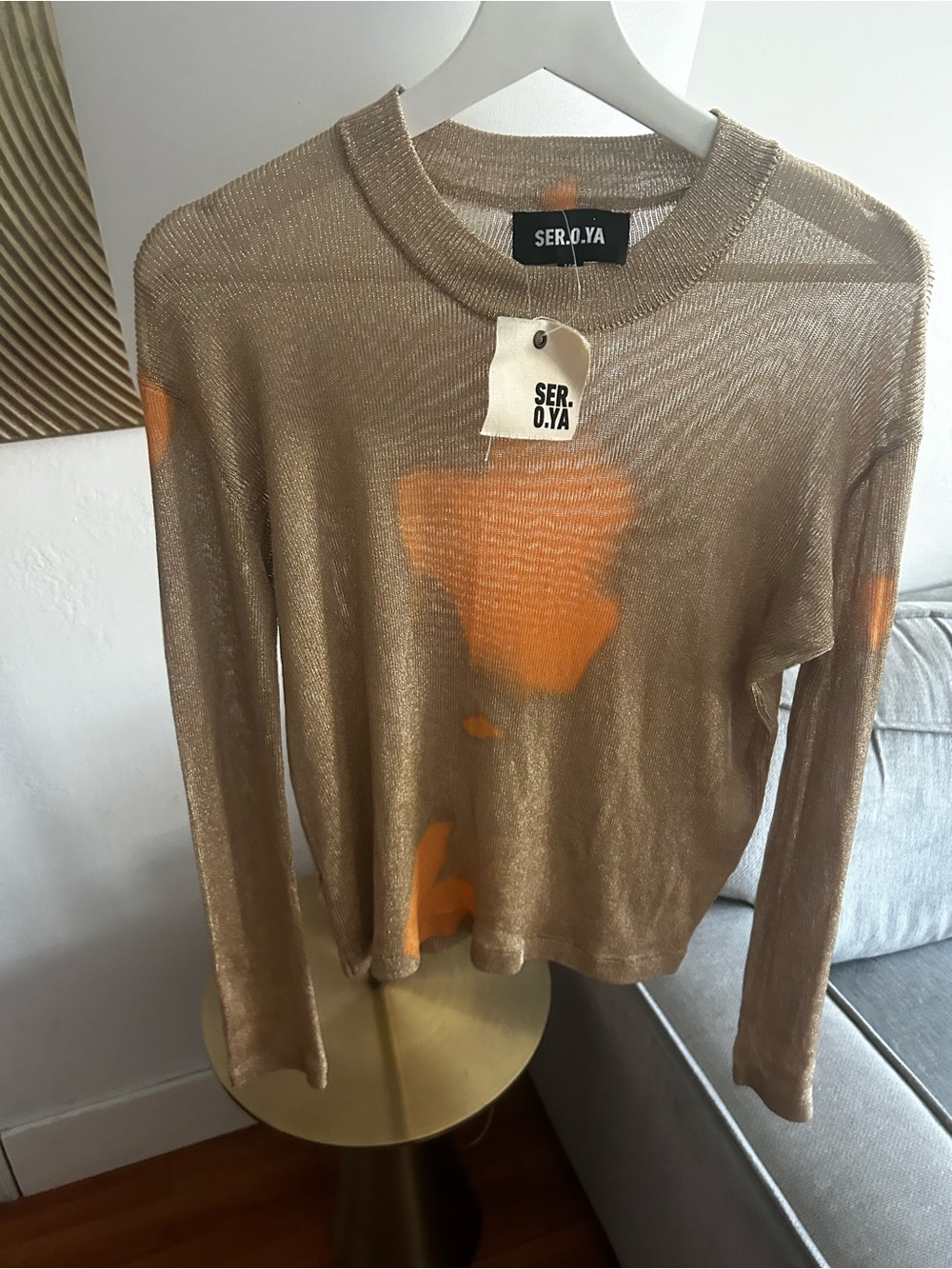 Ser.o.ya Hana Metallic Knit Top Gold XS Long Sleeve